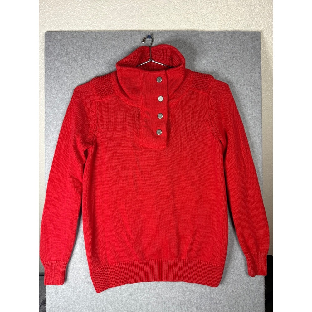 Lauren Ralph Lauren Red Mock Neck Button Sweater L-RL Logo Cotton Blend